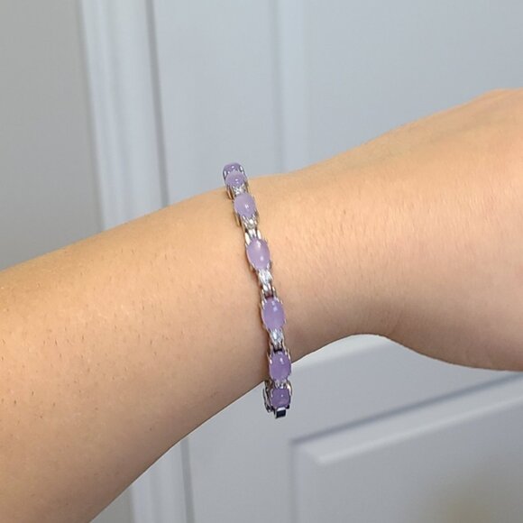 Vintage Amethyst Purple Cabochon CZ Crystal Sterling Silver Tennis Bracelet - Picture 7 of 14